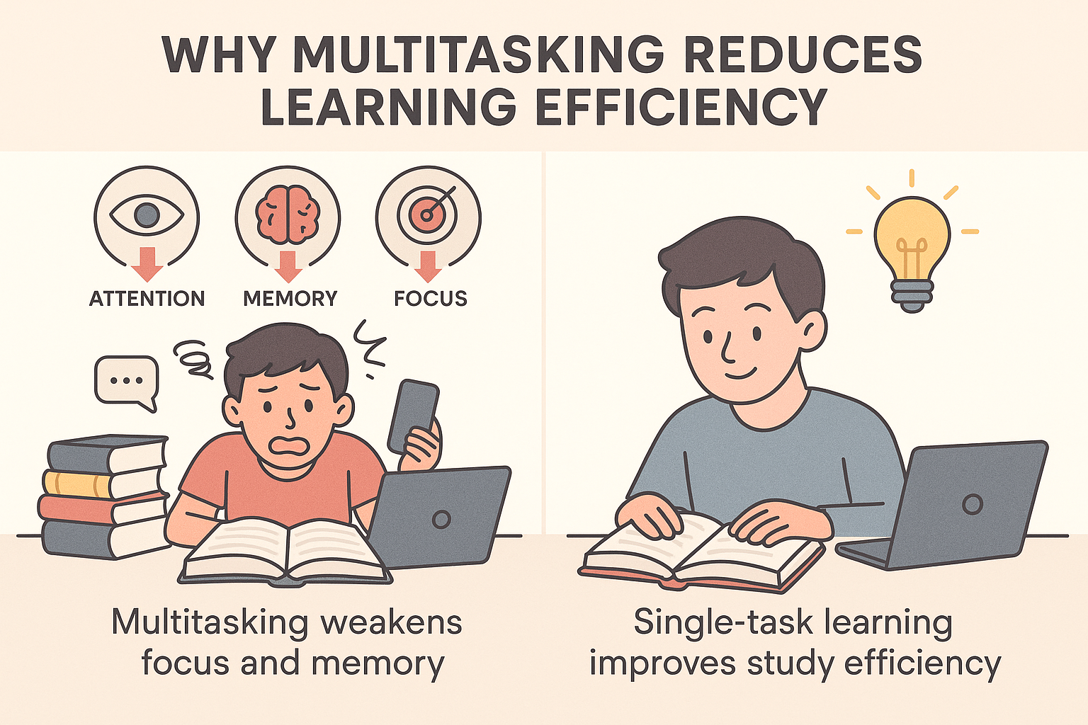 Why Multitasking Reduces Learning Efficiency