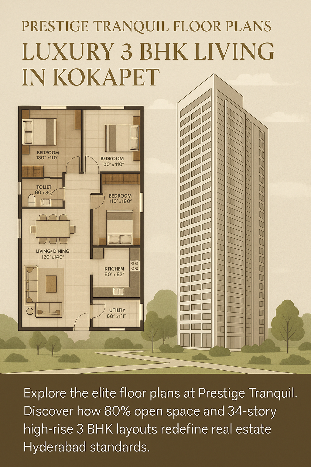 Prestige Tranquil Floor Plans: Luxury 3 BHK Living in Kokapet