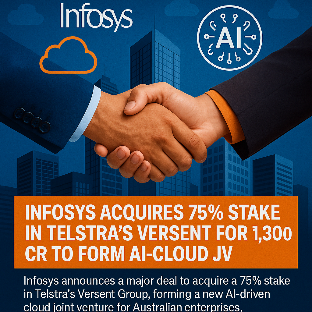  Infosys Acquires 75% Stake in Telstra’s Versent for ₹1,300 Cr to Form AI-Cloud JV